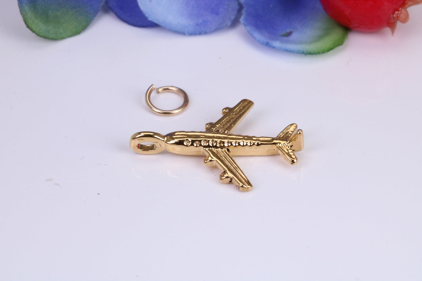 Airplane Charm, Traditional Charm, Made from Solid Cast Yellow Gold, British Hallmarked