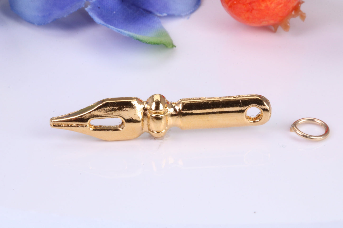 Fountain Pen Nib Charm, Traditional Charm, Made from Solid Cast Yellow Gold, British Hallmarked
