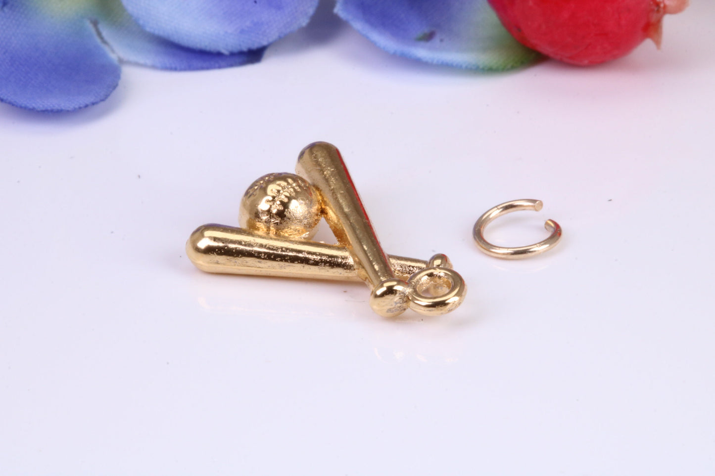 Baseball Set Charm, Traditional Charm, Made from Solid Cast Yellow Gold, British Hallmarked