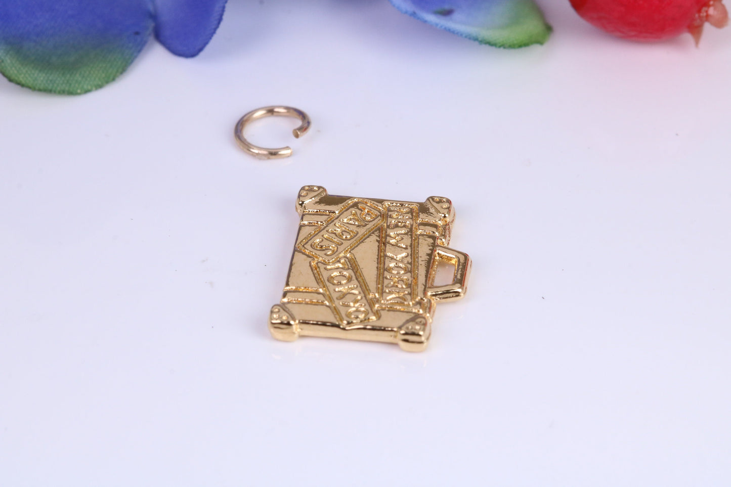 Travel Suitcase Charm, Traditional Charm, Made From Solid Yellow Gold with British Hallmark