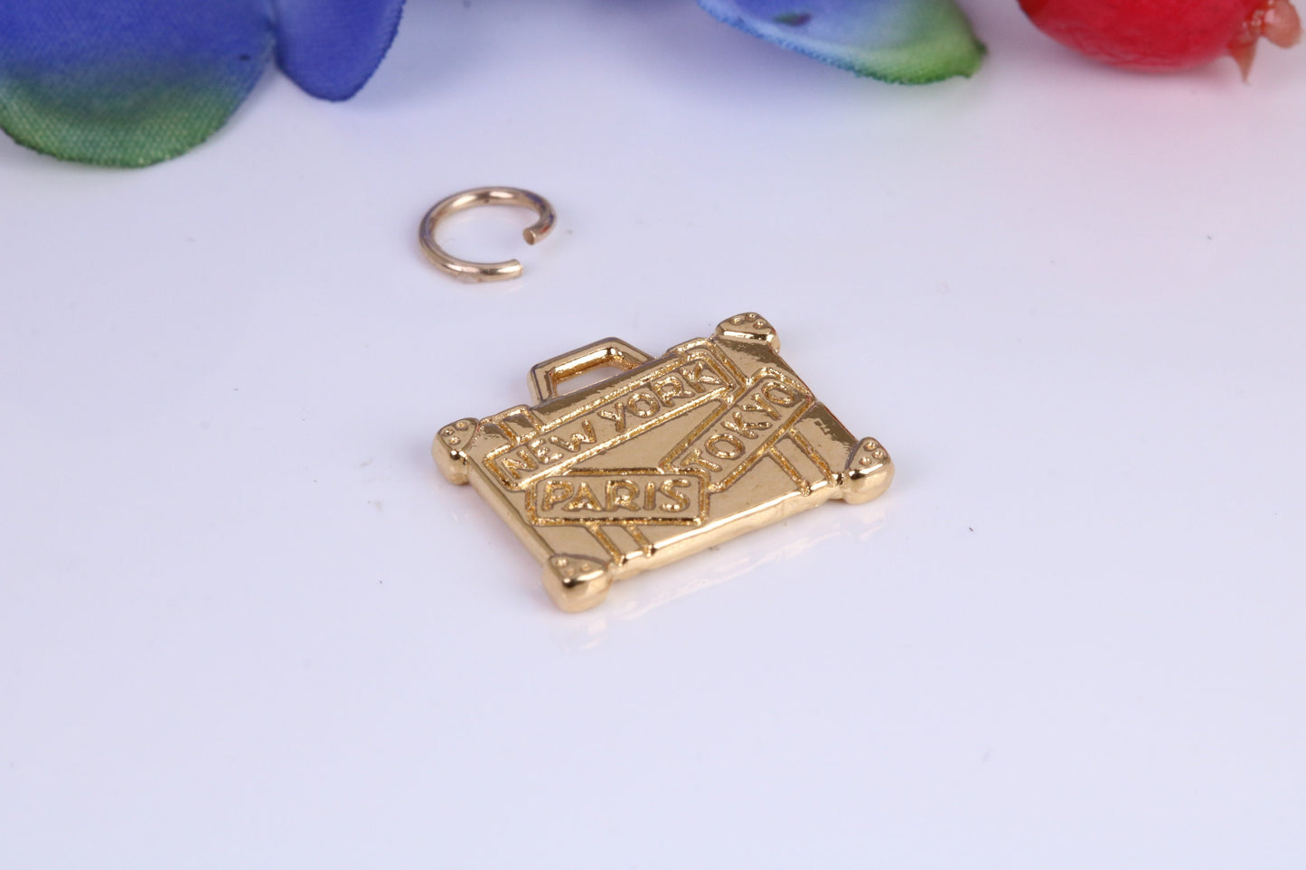 Travel Suitcase Charm, Traditional Charm, Made From Solid Yellow Gold with British Hallmark