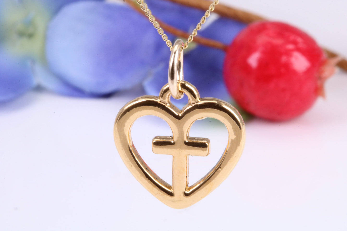 Cross In Heart Necklace, Made from Solid Cast Yellow Gold, British Hallmarked