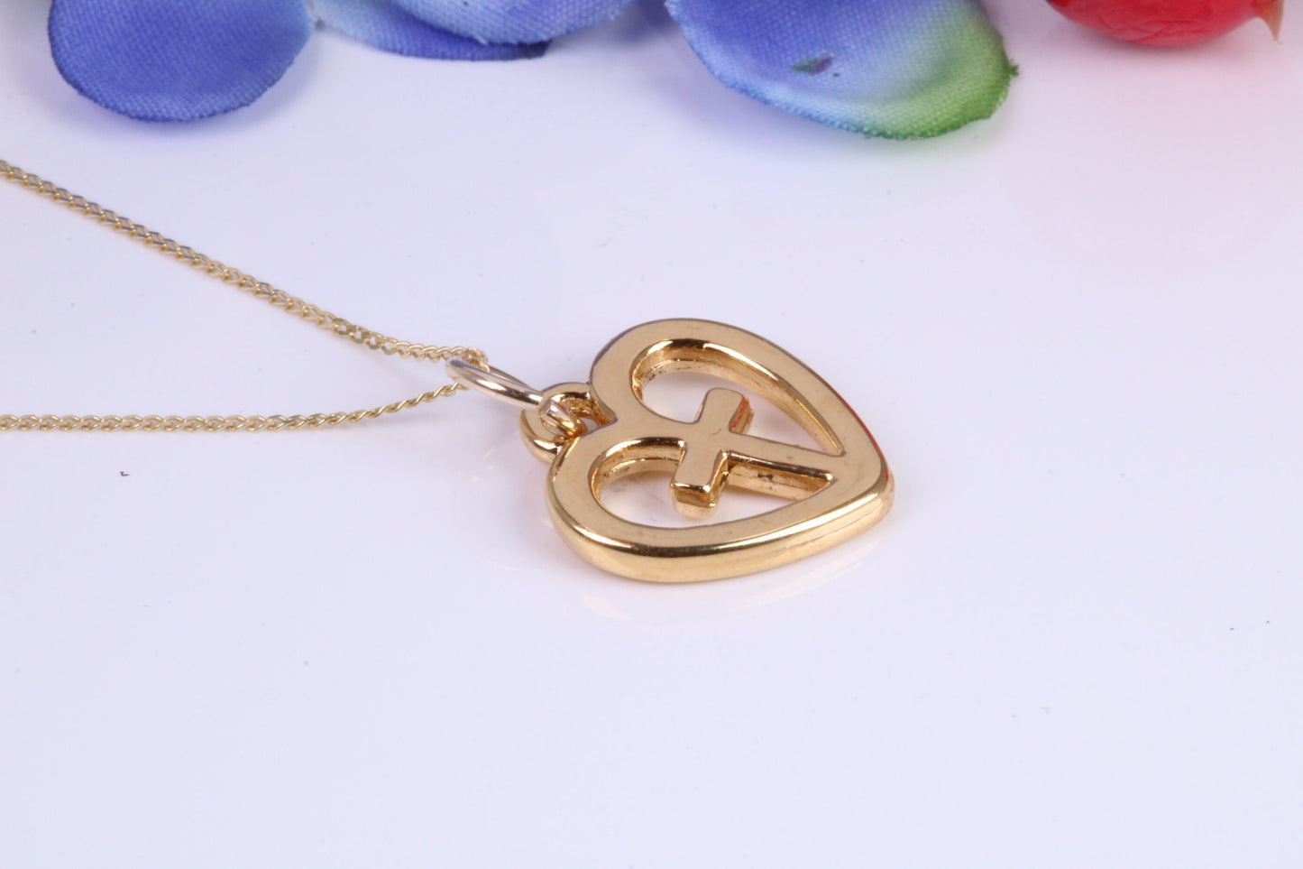 Cross In Heart Necklace, Made from Solid Cast Yellow Gold, British Hallmarked