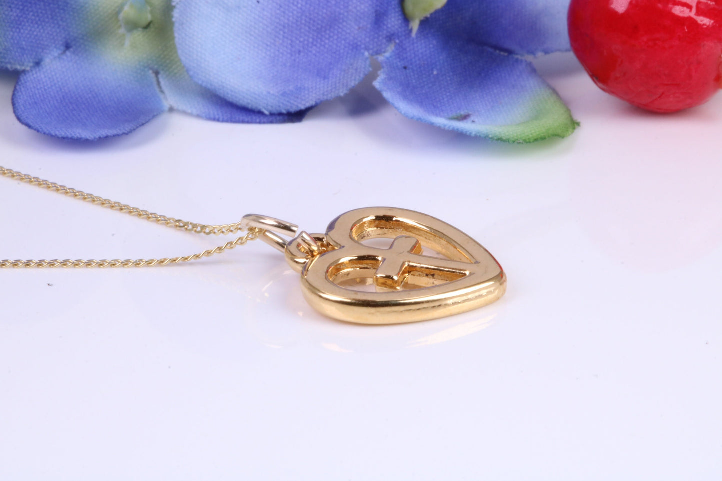 Cross In Heart Necklace, Made from Solid Cast Yellow Gold, British Hallmarked