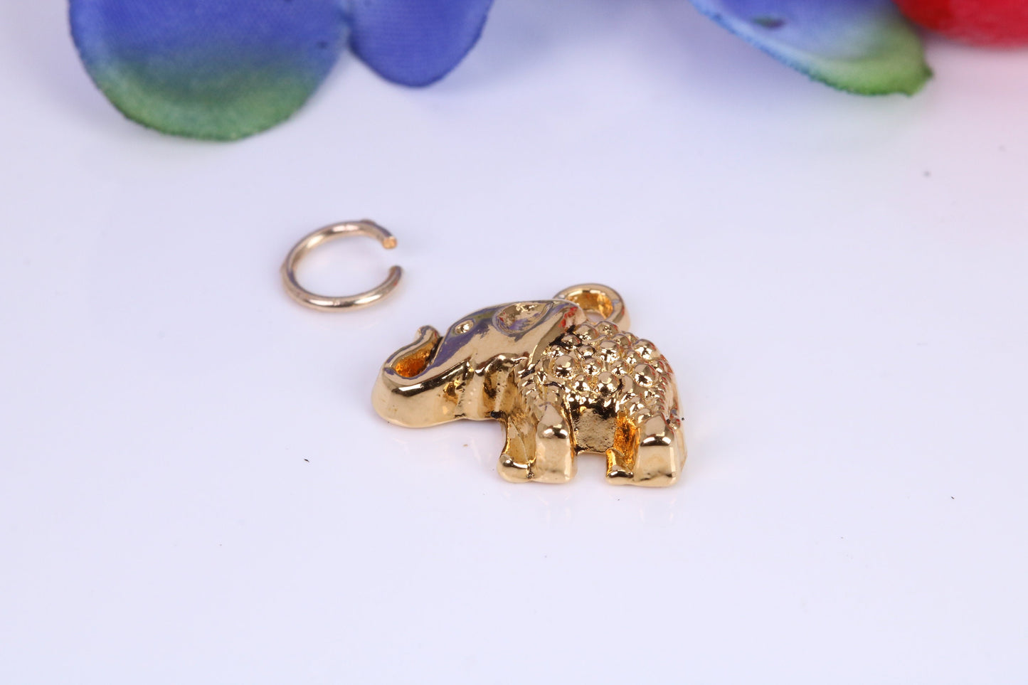 Indian Elephant Charm, Traditional Charm, Made from Solid Cast Yellow Gold, British Hallmarked