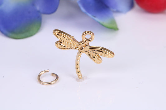 Dragonfly Charm, Traditional Charm, Made from Solid Cast Yellow Gold, British Hallmarked