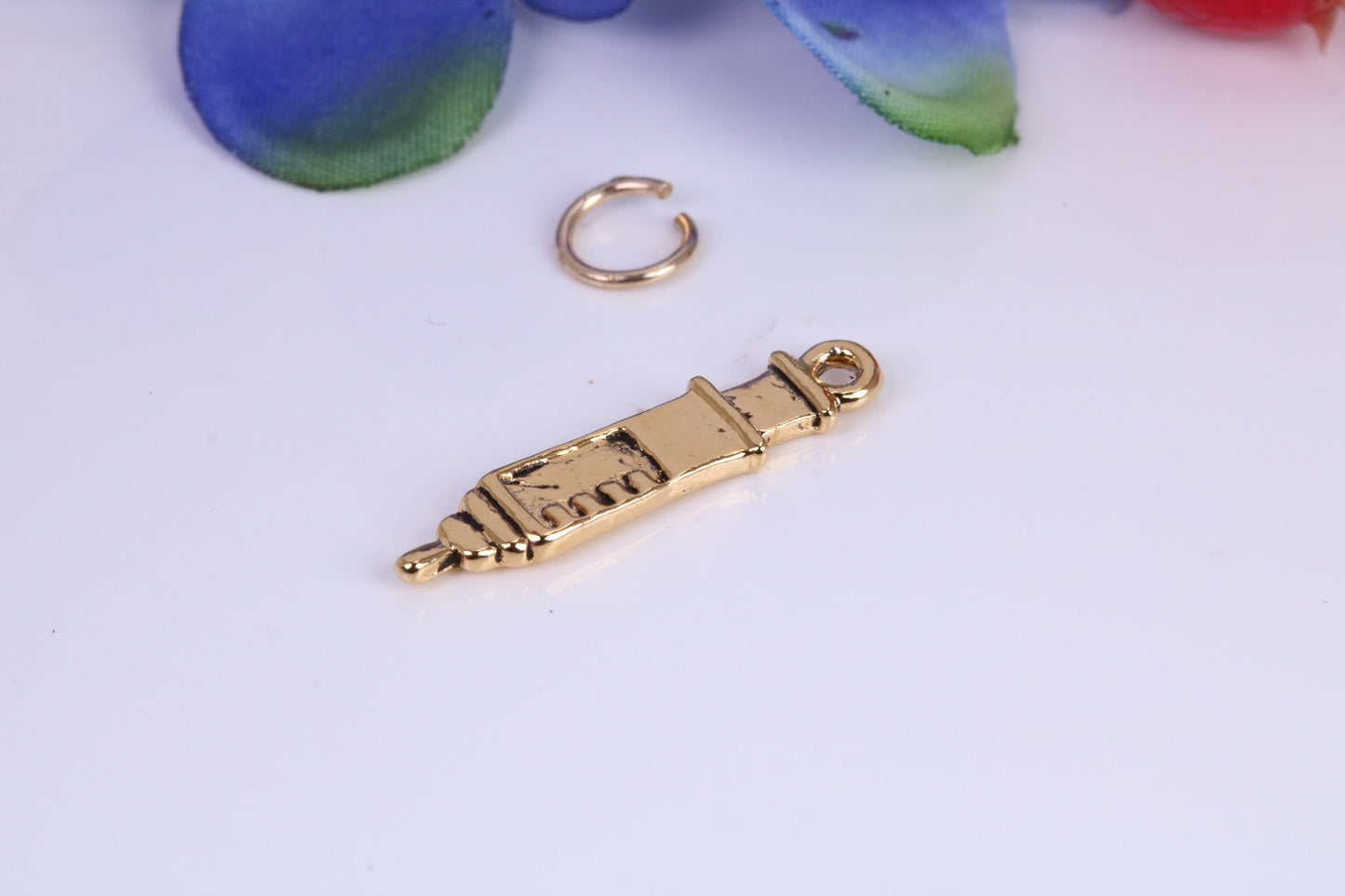 Syringe Charm, Traditional Charm, Made from Solid Cast Yellow Gold, British Hallmarked
