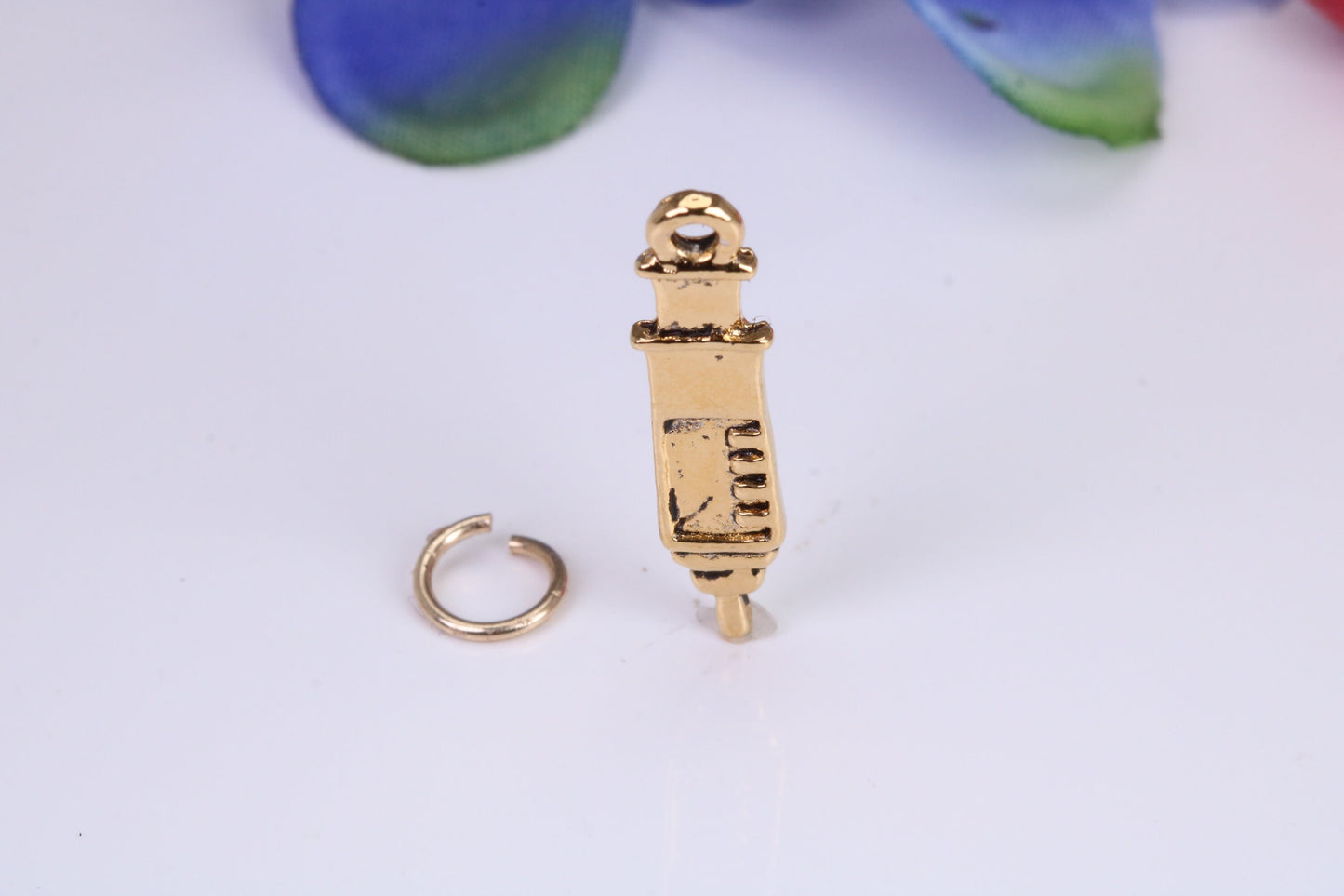 Syringe Charm, Traditional Charm, Made from Solid Cast Yellow Gold, British Hallmarked