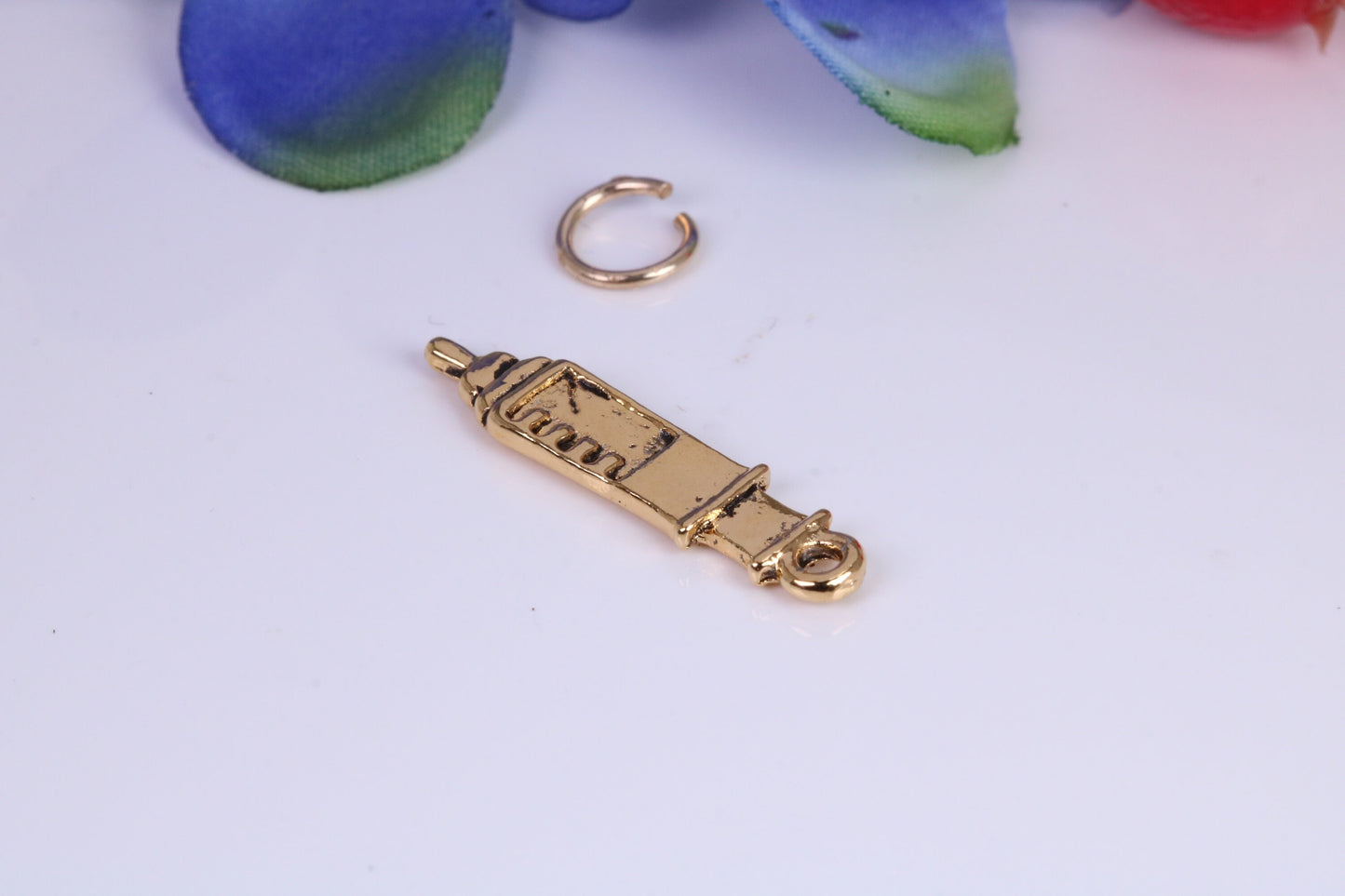 Syringe Charm, Traditional Charm, Made from Solid Cast Yellow Gold, British Hallmarked