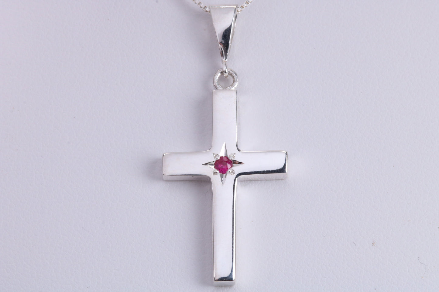 Chunky Real Ruby set Cross Necklace, Made From Solid Cast Silver, Complete With Chain