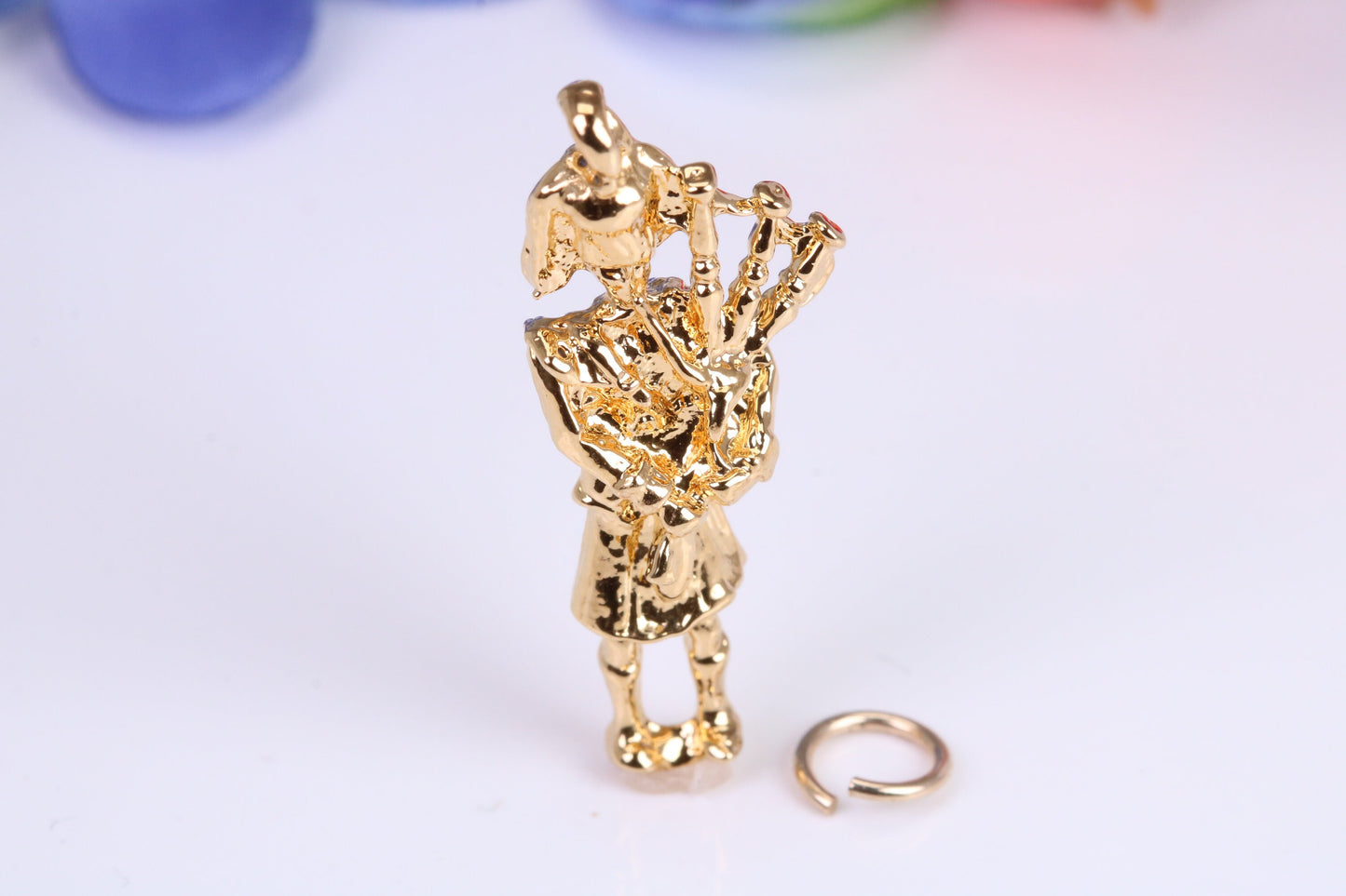 Scottish Bagpiper Charm, Traditional Charm, Made from Solid Cast Yellow Gold, British Hallmarked