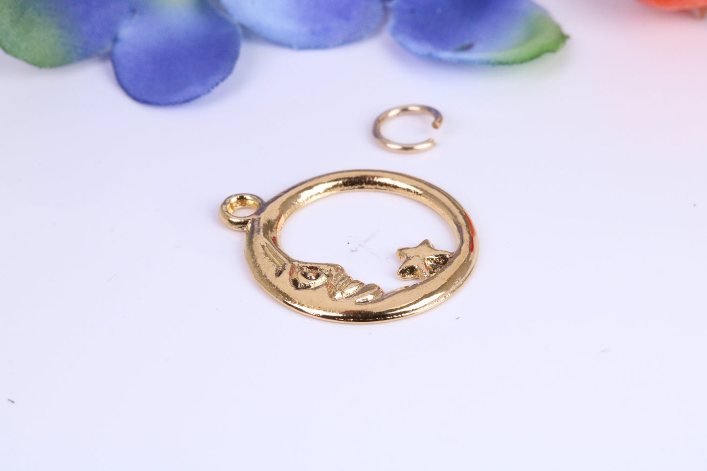 Moon and Star Charm, Traditional Charm, Made from Solid Cast Yellow Gold, British Hallmarked