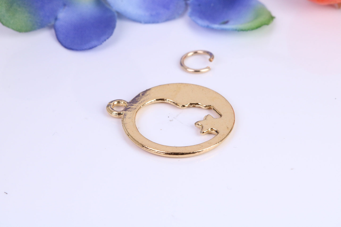 Moon and Star Charm, Traditional Charm, Made from Solid Cast Yellow Gold, British Hallmarked