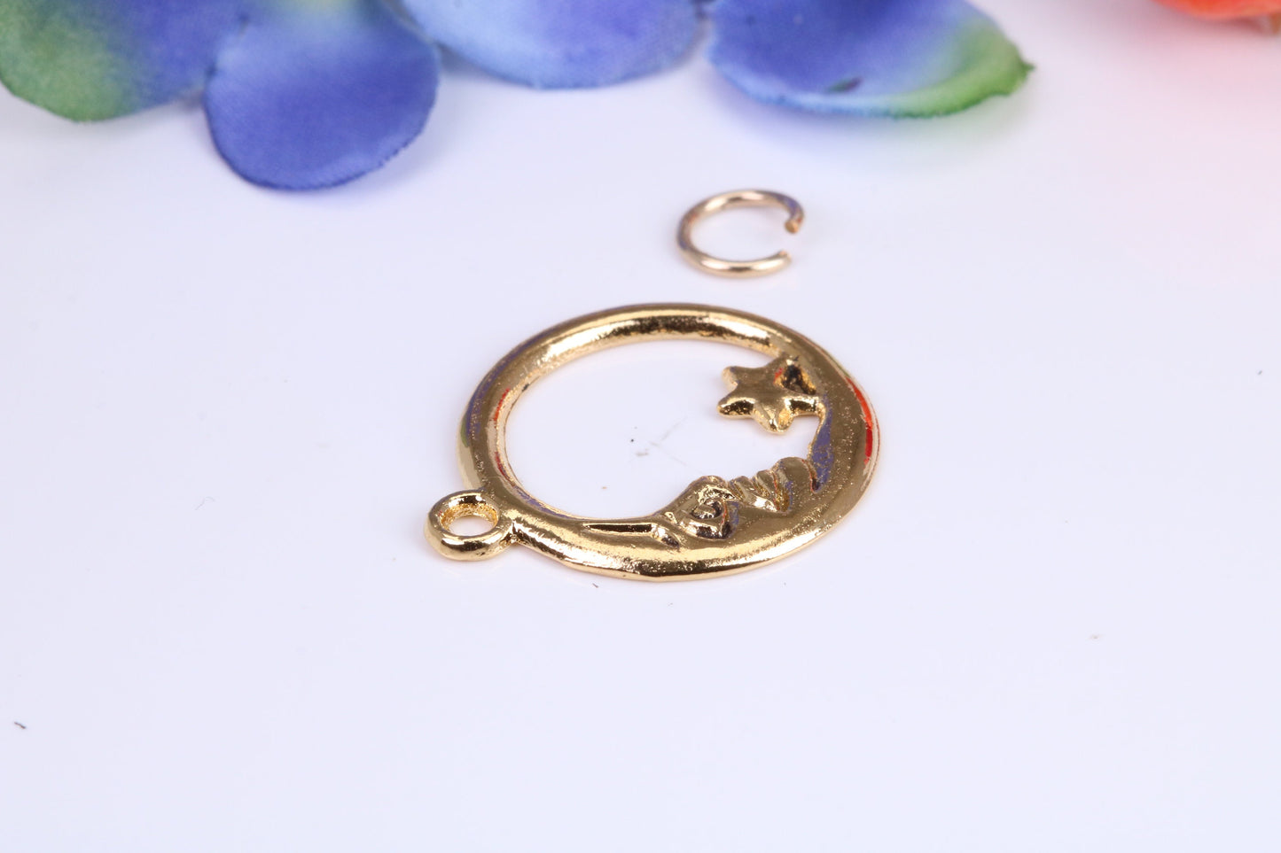 Moon and Star Charm, Traditional Charm, Made from Solid Cast Yellow Gold, British Hallmarked