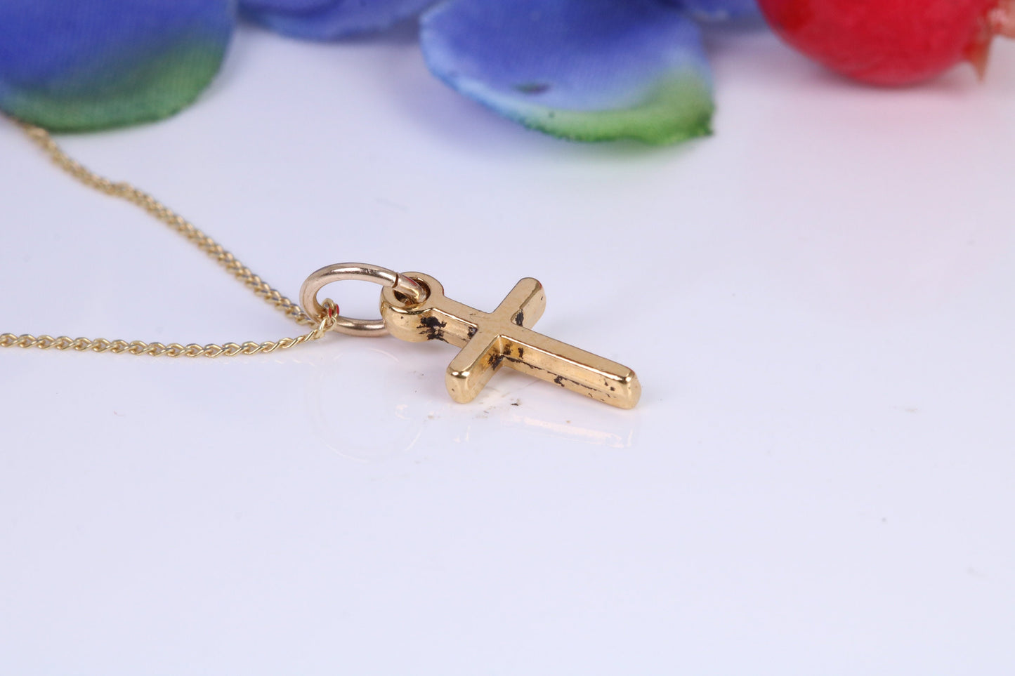 Small Cross Necklace, Made from Solid Cast Yellow Gold with High Polished Finish, British Hallmarked