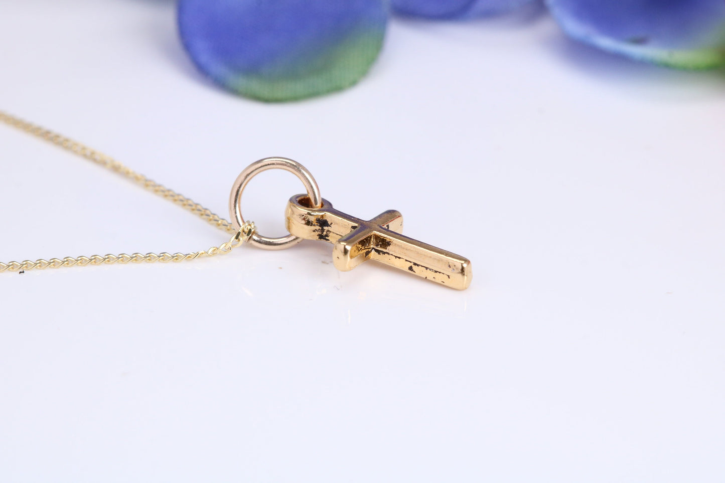 Small Cross Necklace, Made from Solid Cast Yellow Gold with High Polished Finish, British Hallmarked