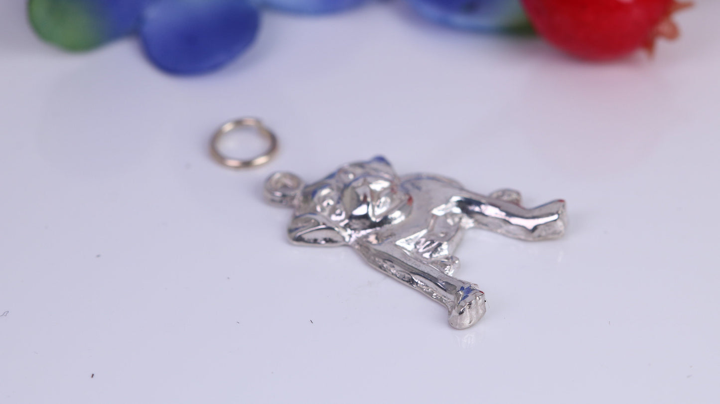 Bulldog Charm, Traditional Charm, Made from Solid 925 Grade Sterling Silver, Complete with Attachment Link