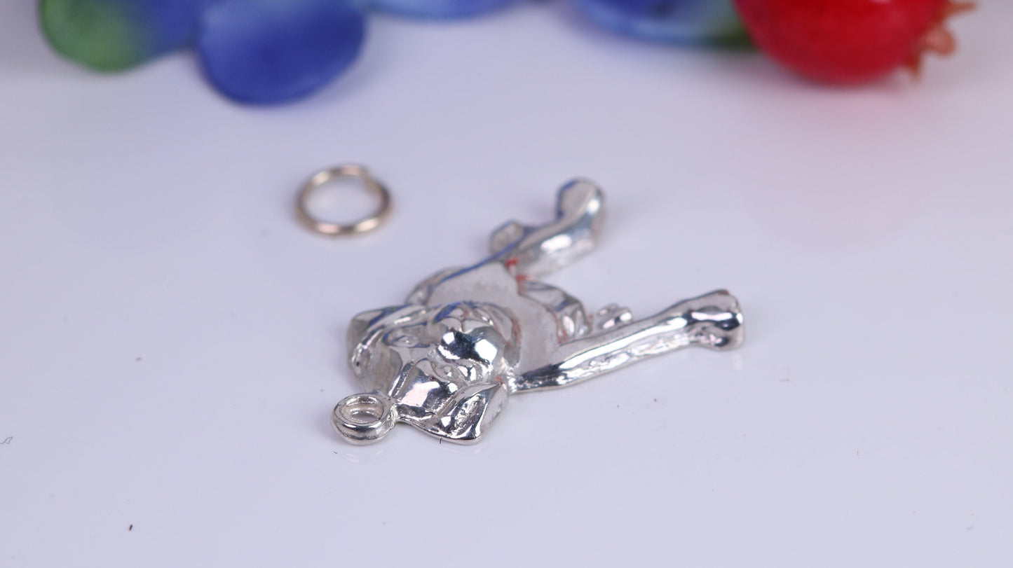Bulldog Charm, Traditional Charm, Made from Solid 925 Grade Sterling Silver, Complete with Attachment Link