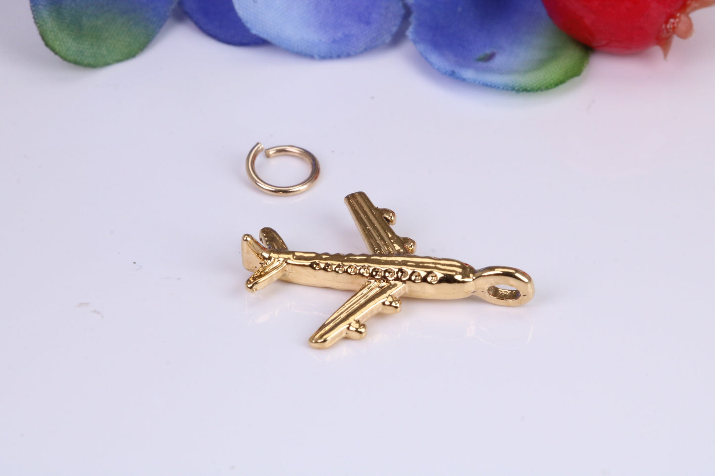 Airplane Charm, Traditional Charm, Made from Solid Cast Yellow Gold, British Hallmarked