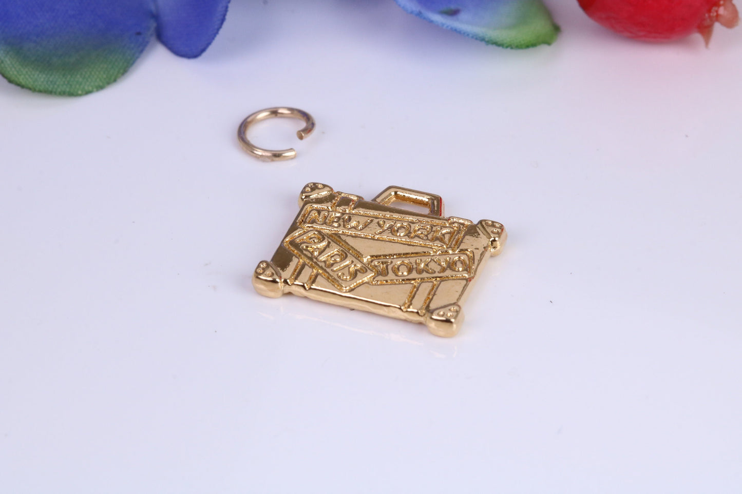 Travel Suitcase Charm, Traditional Charm, Made From Solid Yellow Gold with British Hallmark