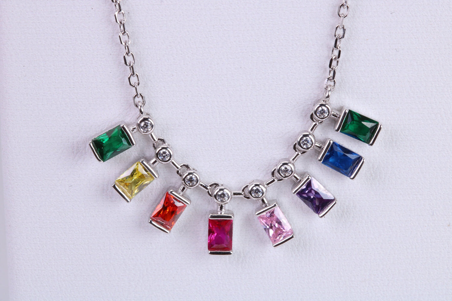 Rainbow Multi Coloured Cubic Zirconia set Necklace, made from solid Sterling Silver