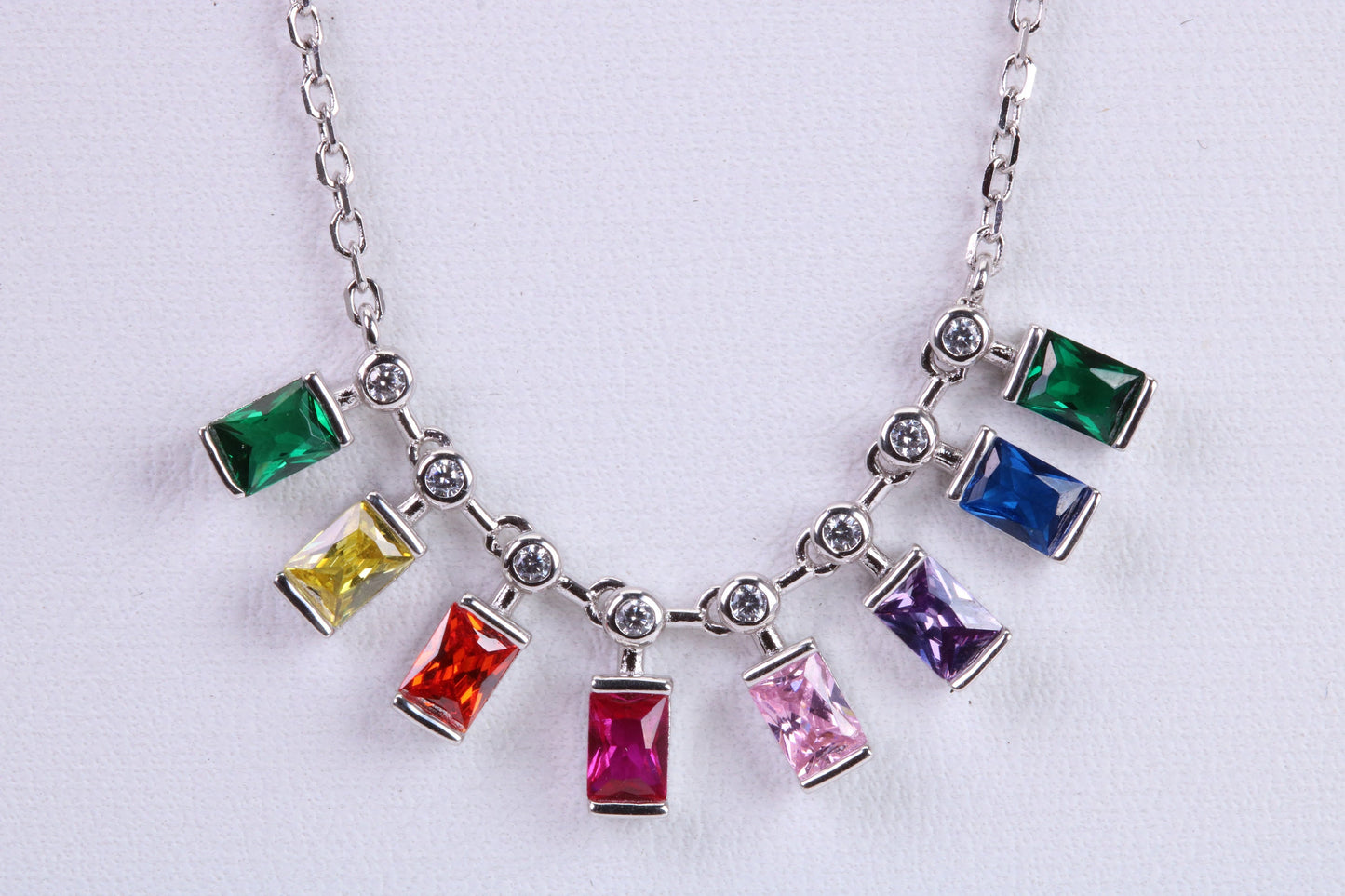 Rainbow Multi Coloured Cubic Zirconia set Necklace, made from solid Sterling Silver