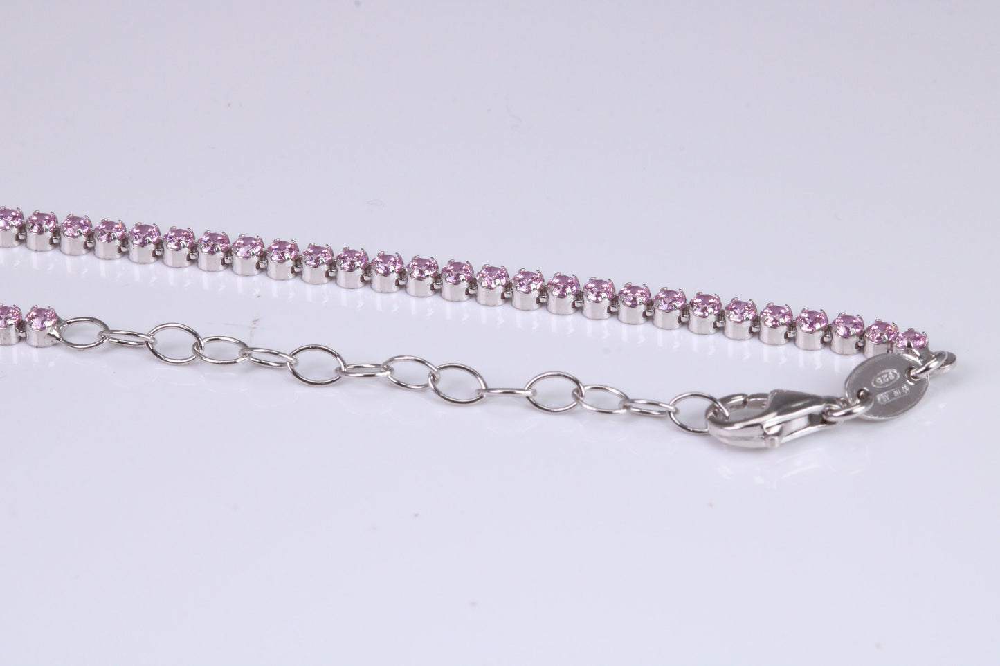 Pink Sapphire Coloured Cubic Zirconia set Necklace, made from solid Sterling Silver