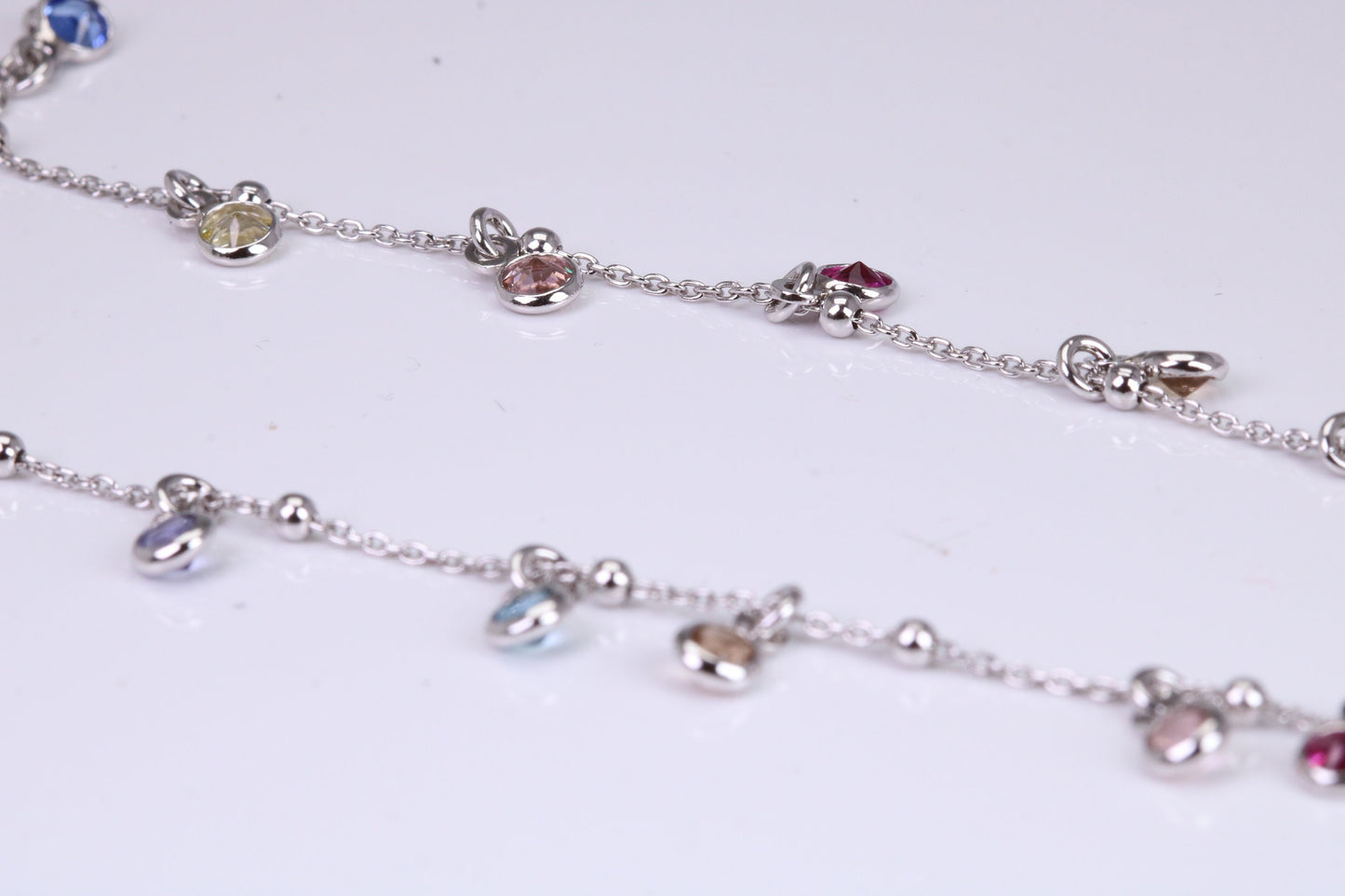 Rainbow Multi Coloured Cubic Zirconia set Necklace, made from solid Sterling Silver