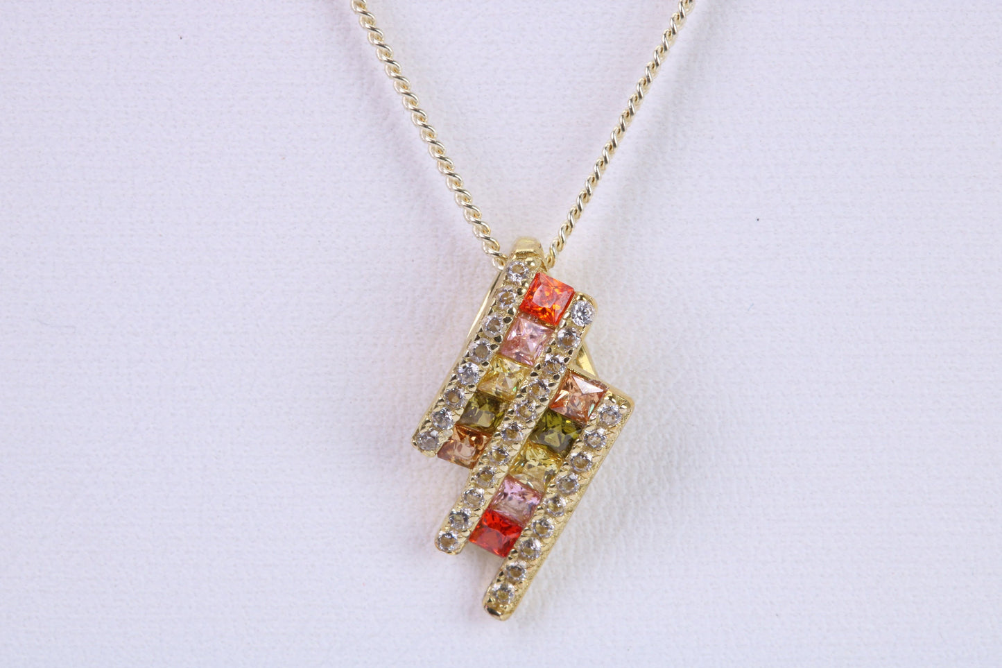 Rainbow Cubic Zirconia set Necklace, made from solid Sterling Silver, 18ct Yellow Gold Plated