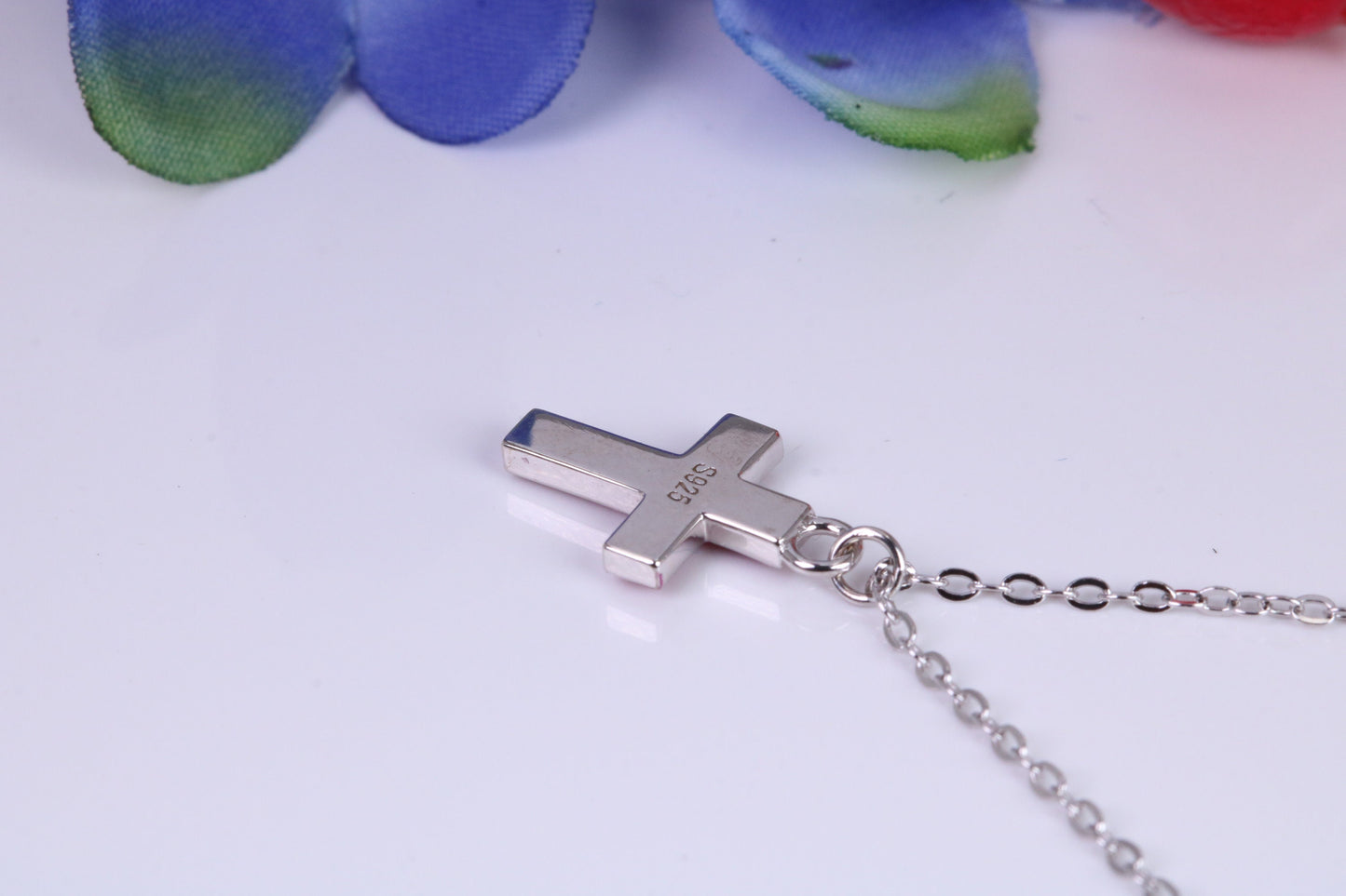 Red C Z set Cross Necklace, Made From Solid Cast Silver, Complete With Chain