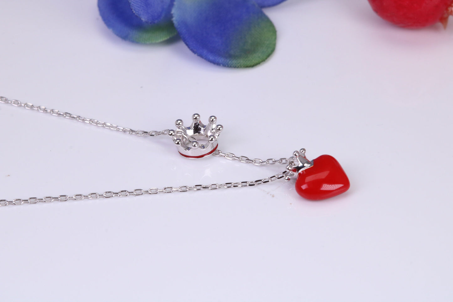 Love Heart with Crown Necklace, C Z set, Made From Solid Silver