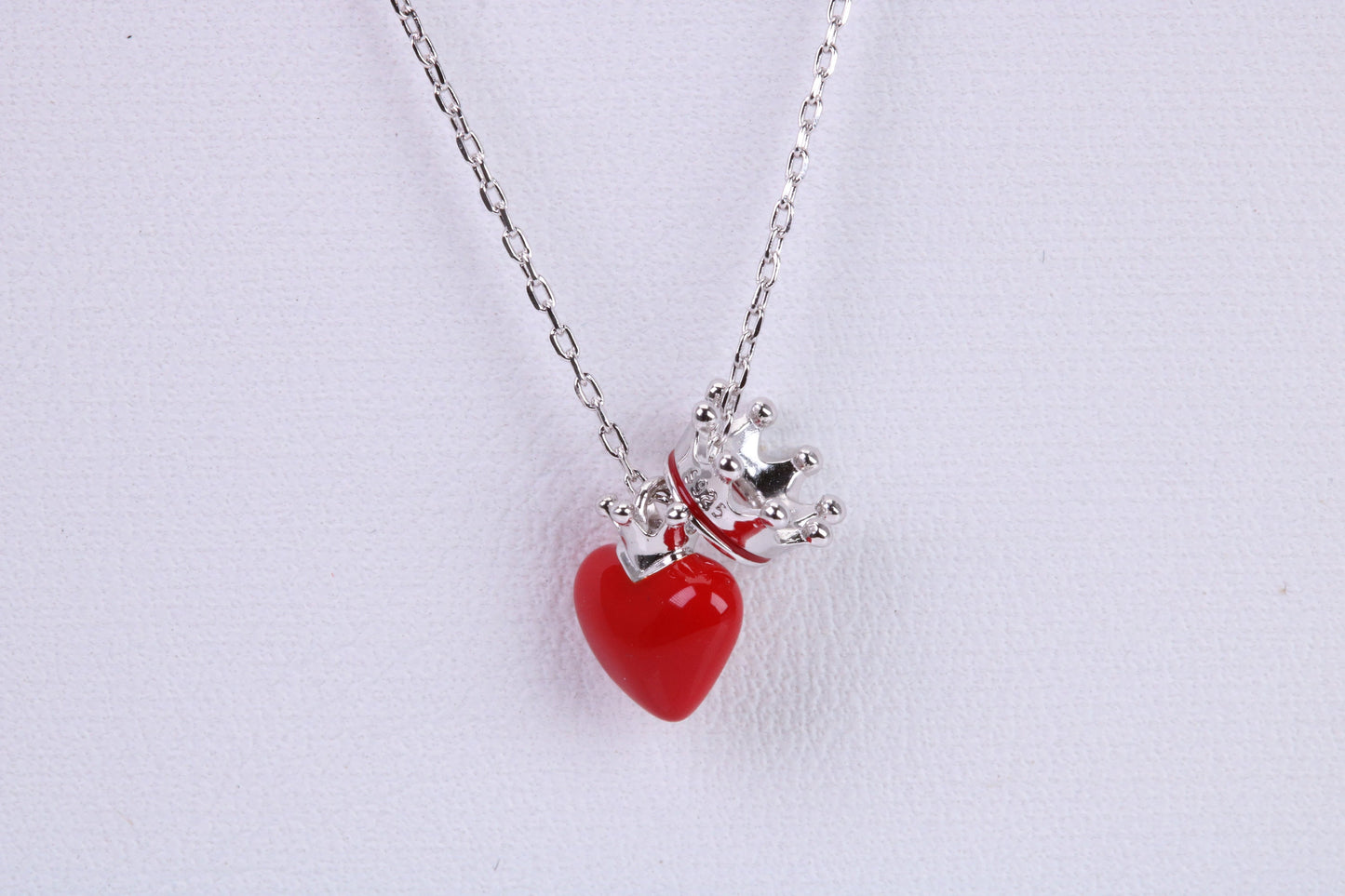 Love Heart with Crown Necklace, C Z set, Made From Solid Silver