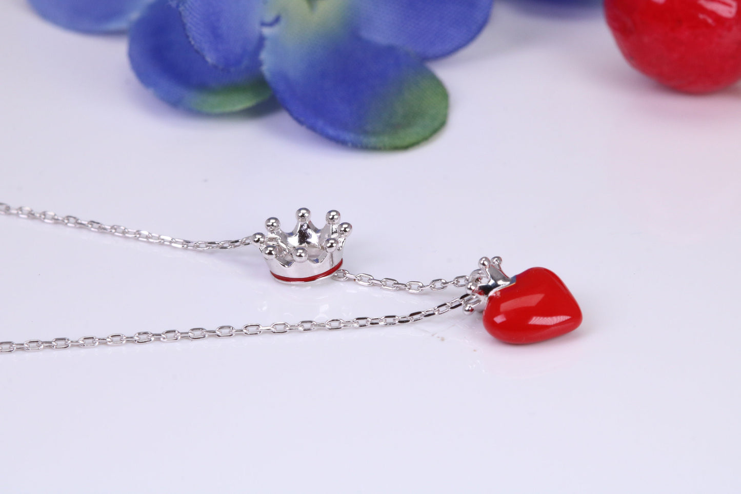 Love Heart with Crown Necklace, C Z set, Made From Solid Silver