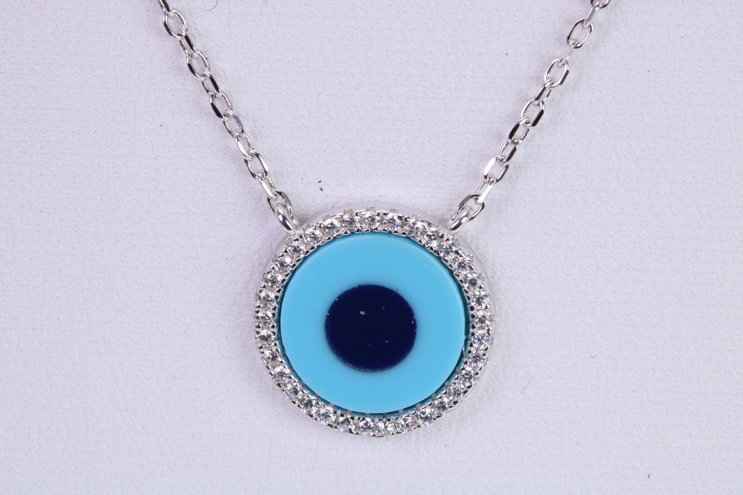 Evil Eye Protector Cubic Zirconia set Necklace, made from solid Sterling Silver