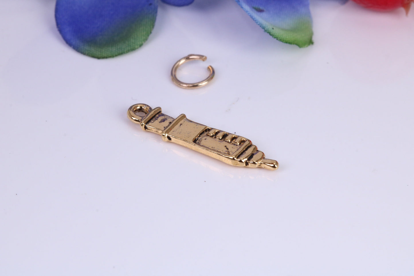 Syringe Charm, Traditional Charm, Made from Solid Cast Yellow Gold, British Hallmarked