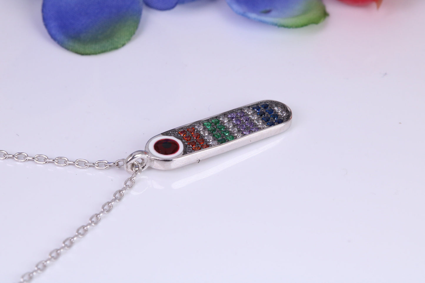 Rainbow Multi Coloured Cubic Zirconia set Necklace, made from solid Sterling Silver