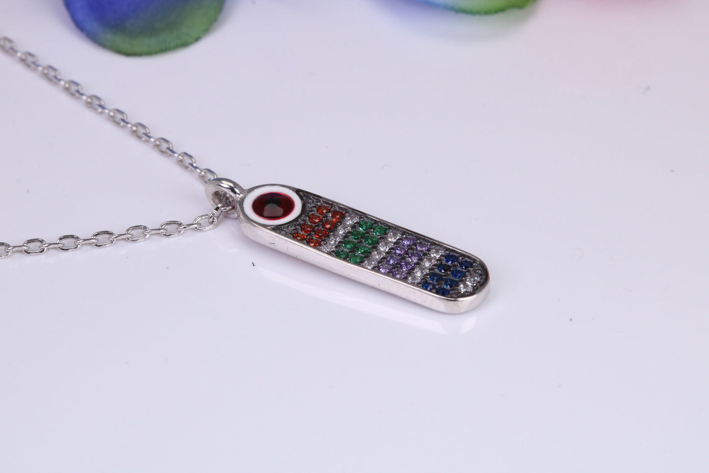 Rainbow Multi Coloured Cubic Zirconia set Necklace, made from solid Sterling Silver
