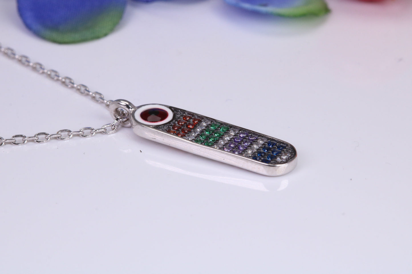 Rainbow Multi Coloured Cubic Zirconia set Necklace, made from solid Sterling Silver