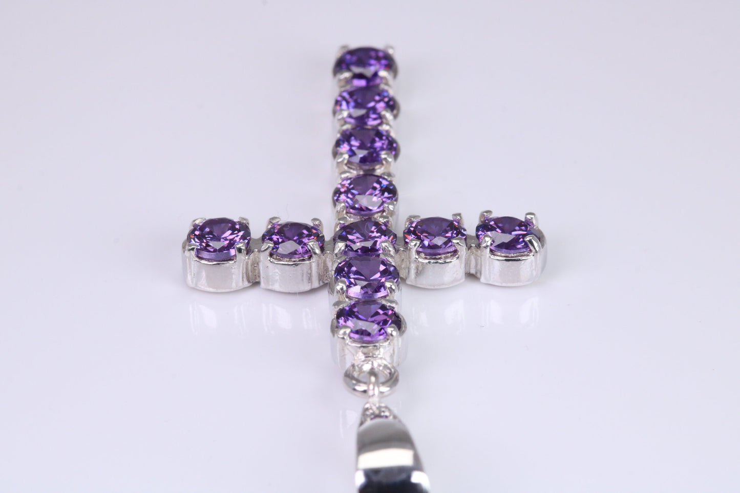 Amethyst C Z set 60 mm Long Cross, Made From Solid Cast Silver