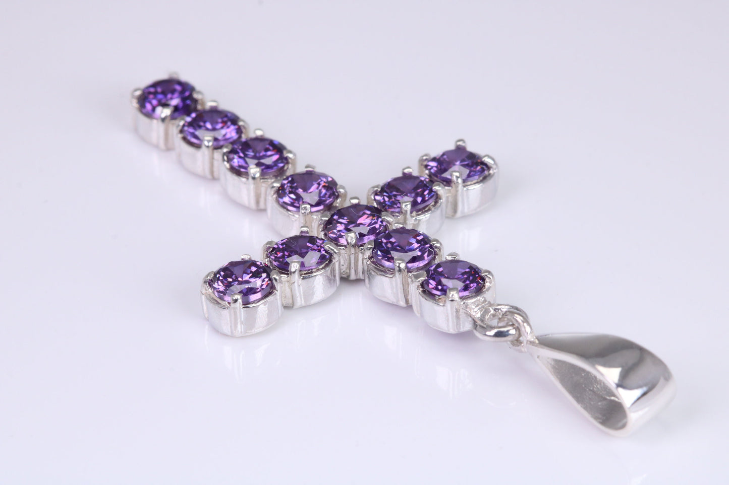 Amethyst C Z set 60 mm Long Cross, Made From Solid Cast Silver