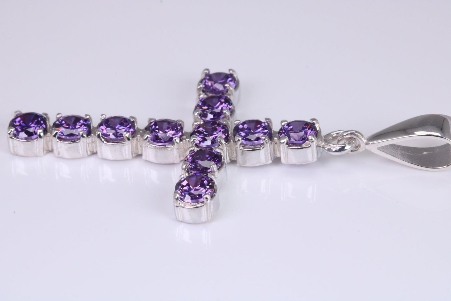 Amethyst C Z set 60 mm Long Cross, Made From Solid Cast Silver