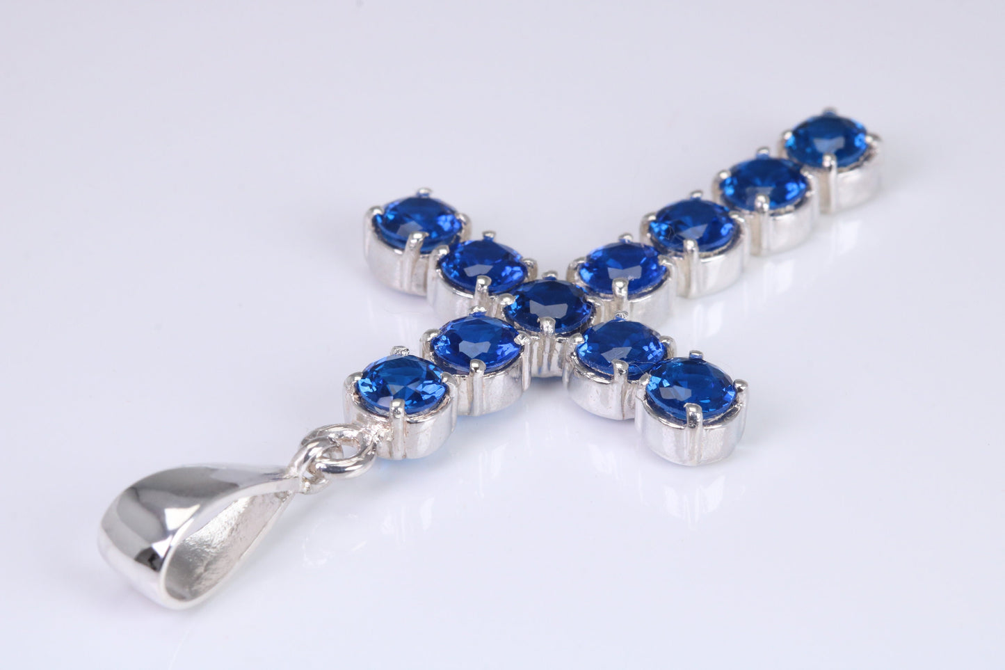 Blue Sapphire C Z set 60 mm Long Cross, Made From Solid Cast Silver