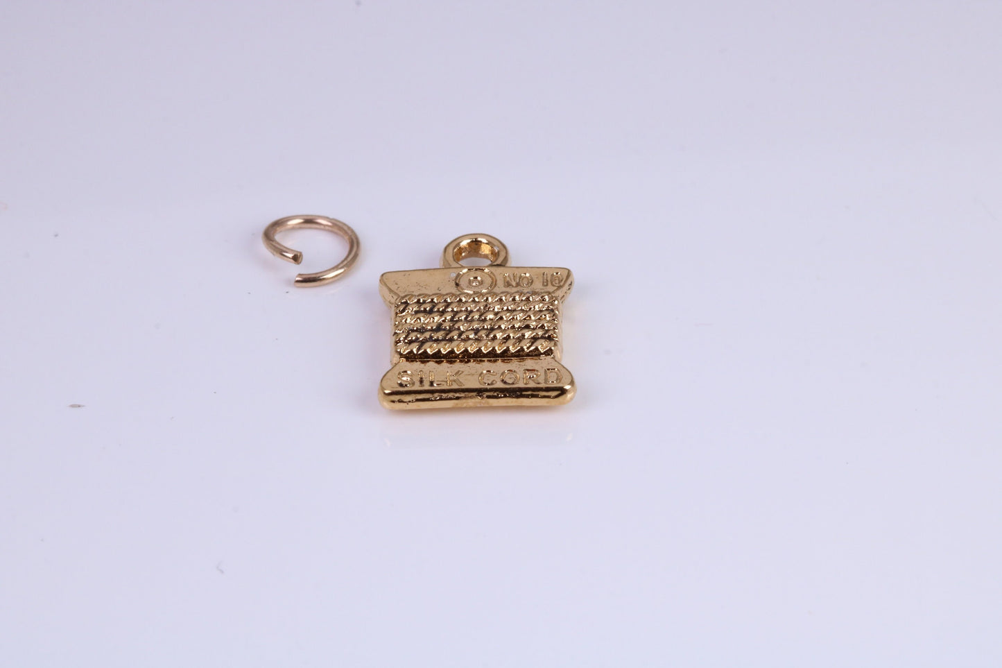 Spindle of Silk Charm, Traditional Charm, Made from Solid Cast Yellow Gold, British Hallmarked