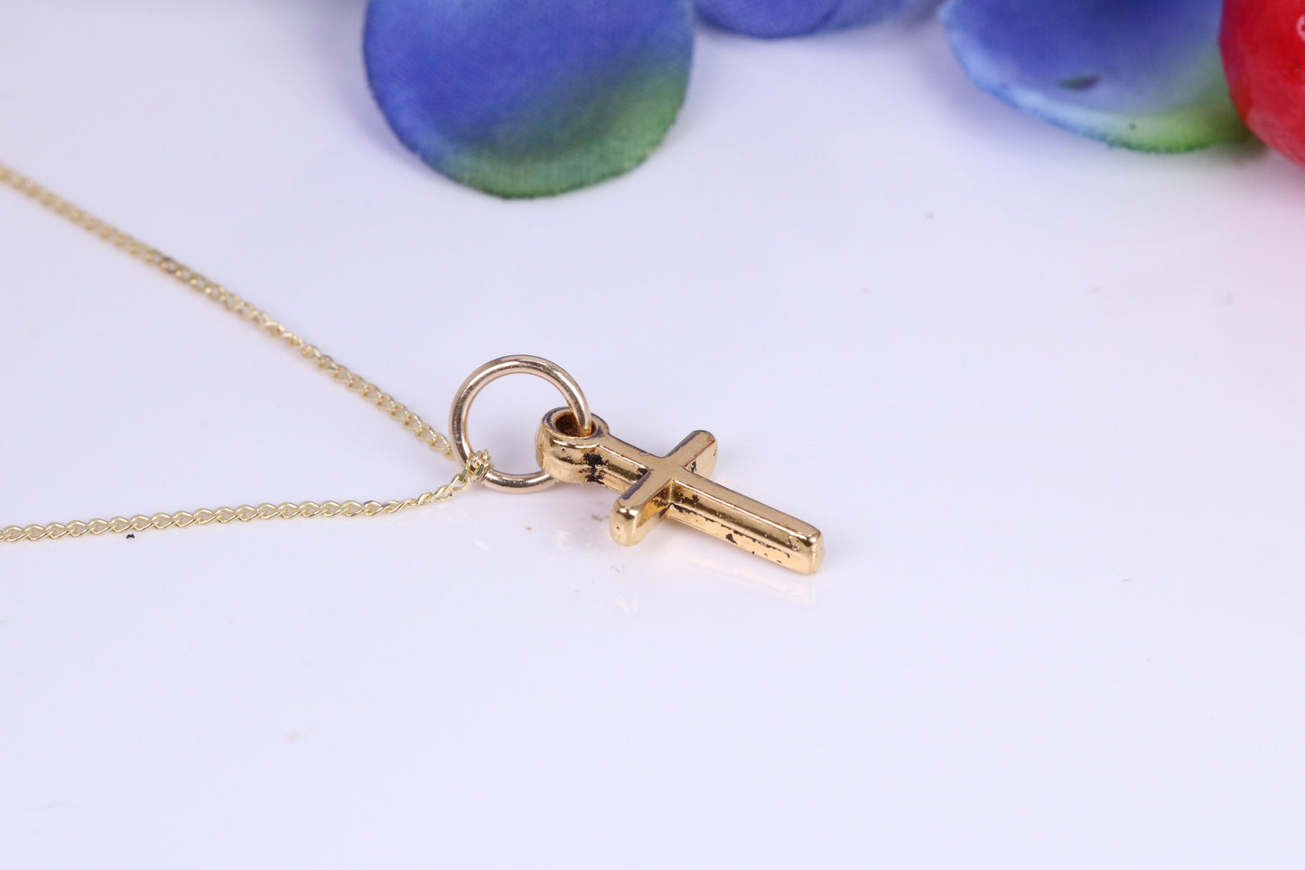 Small Cross Necklace, Made from Solid Cast Yellow Gold with High Polished Finish, British Hallmarked