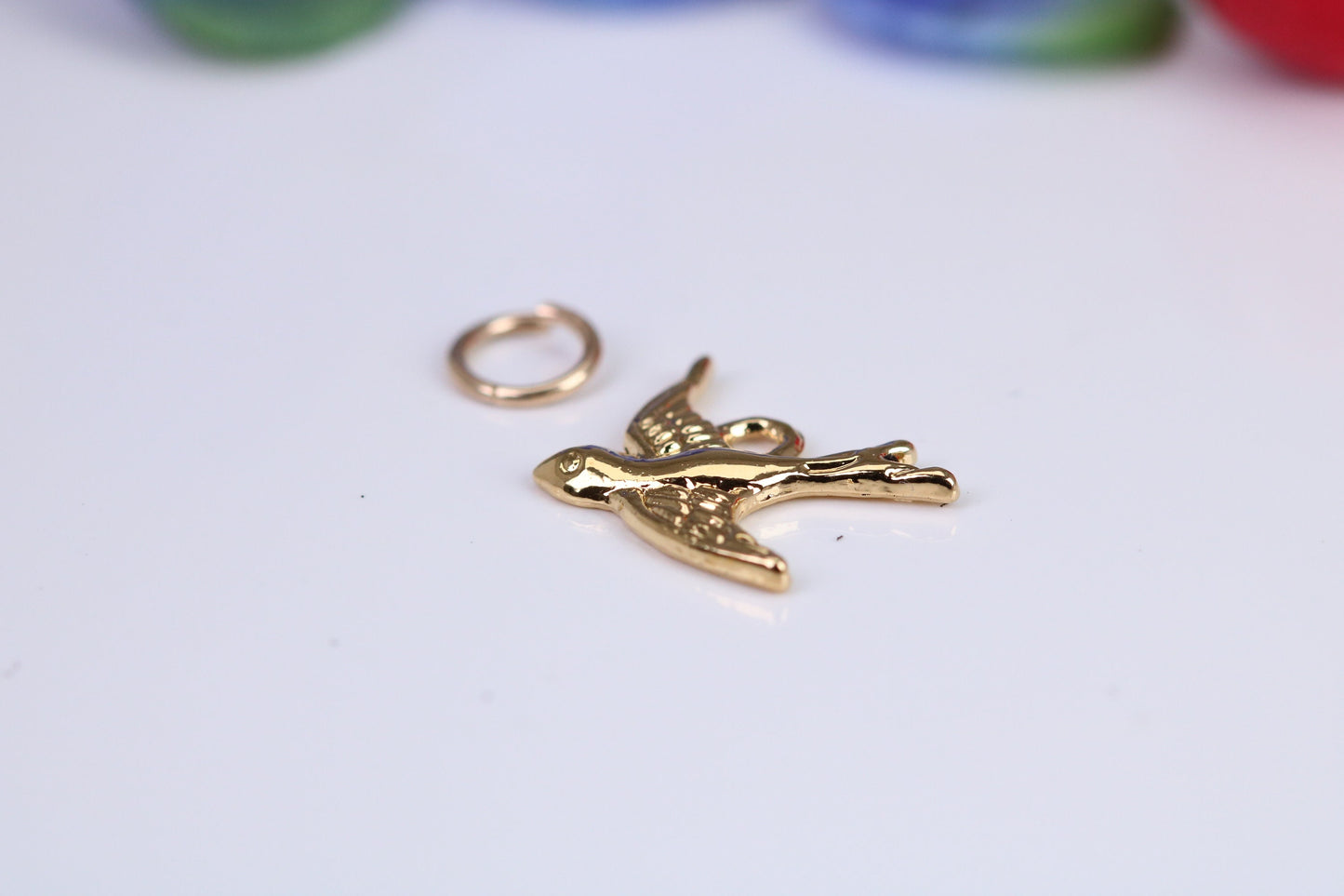 Swallow Bird Charm, Traditional Charm, Made from Solid Cast Yellow Gold, British Hallmarked