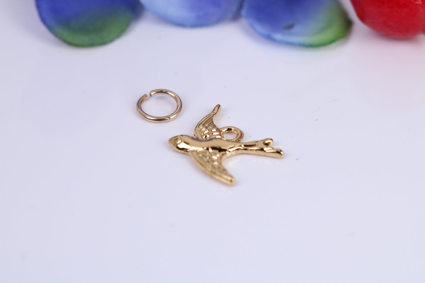 Swallow Bird Charm, Traditional Charm, Made from Solid Cast Yellow Gold, British Hallmarked