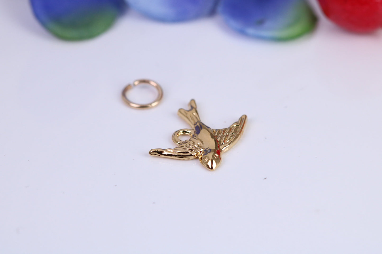 Swallow Bird Charm, Traditional Charm, Made from Solid Cast Yellow Gold, British Hallmarked