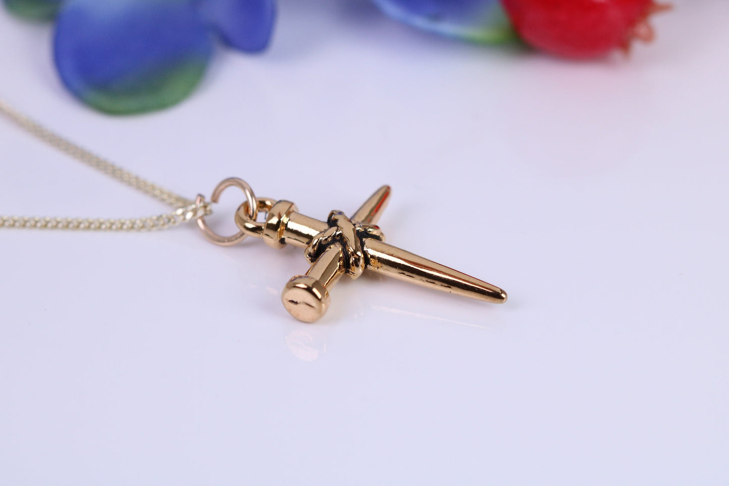24 mm Long Cross Necklace, Made from Solid Cast Yellow Gold with High Polished Finish, British Hallmarked