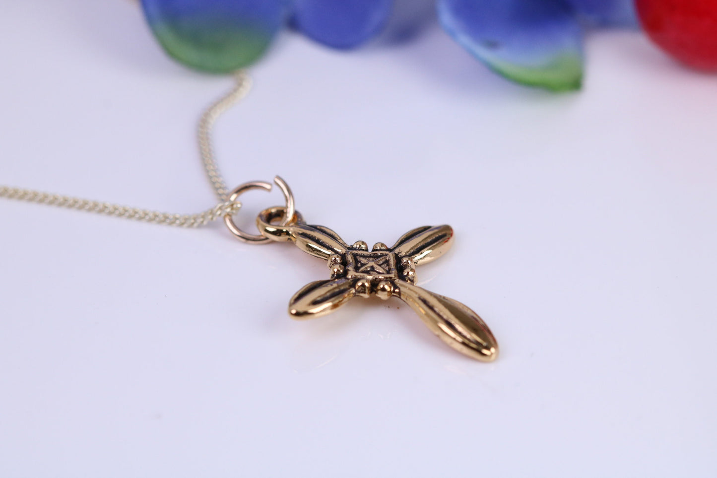 26 mm Long Cross Necklace, Made from Solid Cast Yellow Gold with High Polished Finish, British Hallmarked