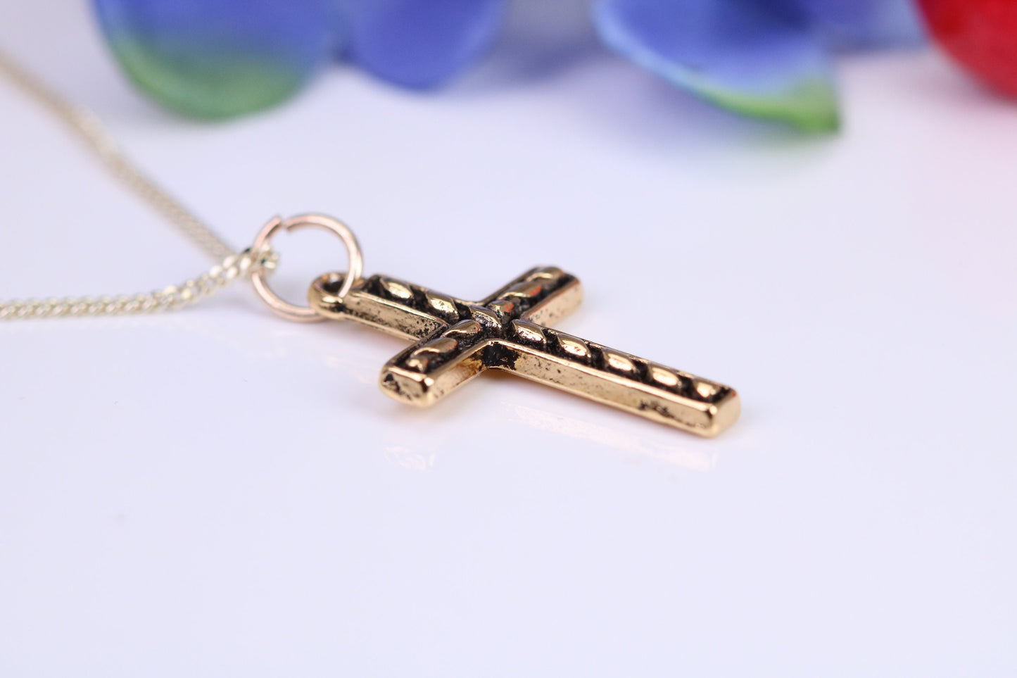 24 mm Long Cross Necklace, Made from Solid Cast Yellow Gold with High Polished Finish, British Hallmarked